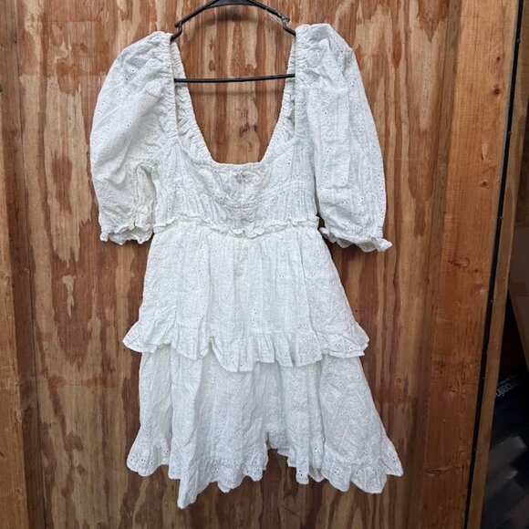 WEWOREWHAT Puff Sleeve Eyelet Mini Dress (Size M) - Picture 3 of 5